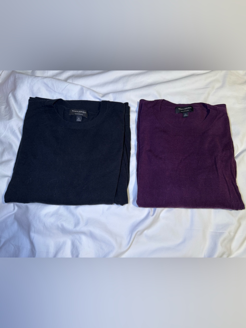 Banana Republic Factory Crewneck Forever Sweater LOT of 2- Black & Pinot Noir XL